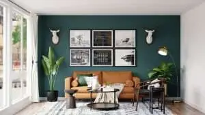 a room with an accent wall.