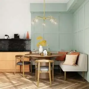 a living space with pastel walls.