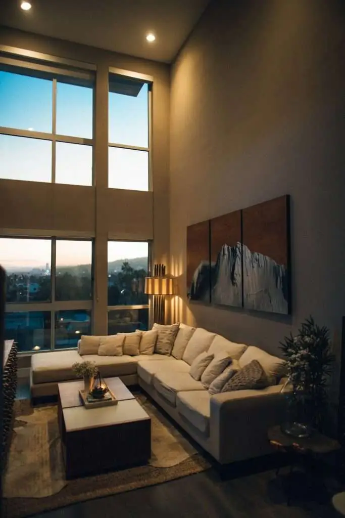 a room with glass windows.